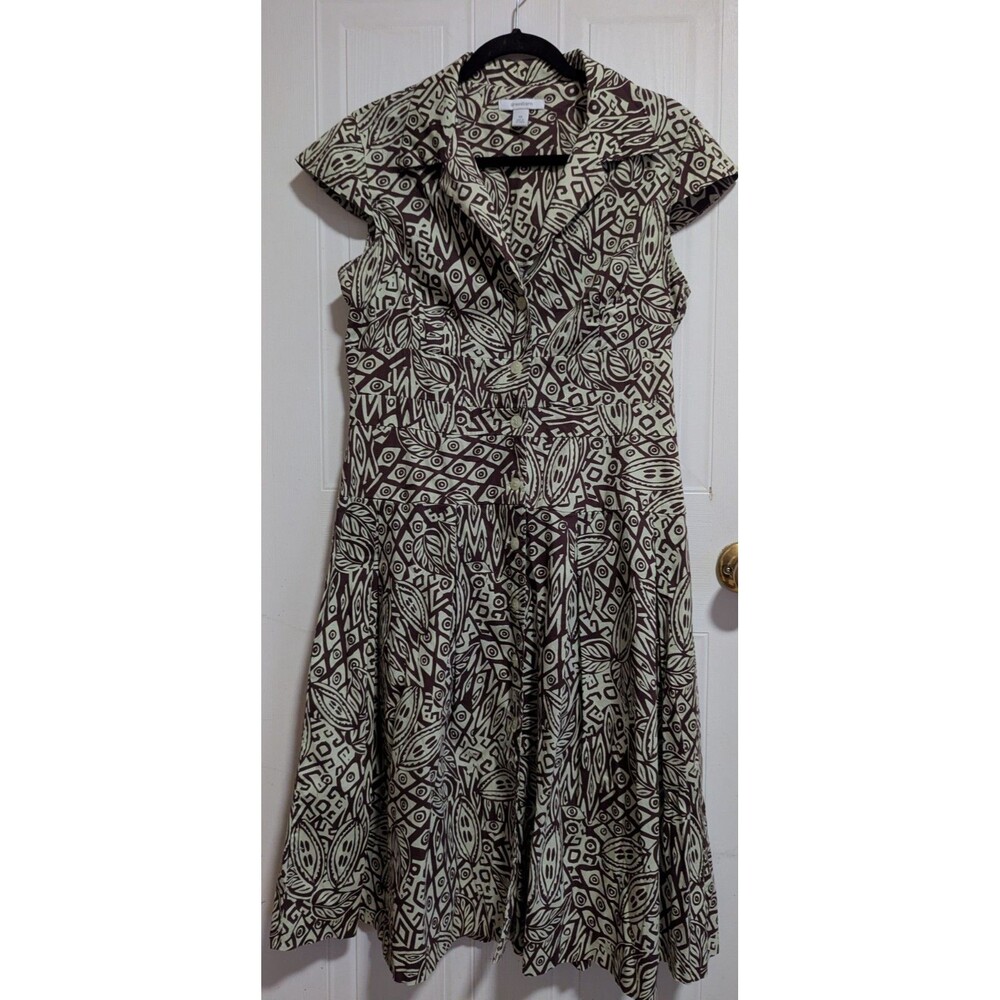 dressbarn Abstract Geometric Shirt Dress Collared Button Front Cap Sleeve 12